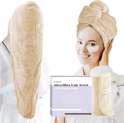 Famanu - Dikke microvezel haartulband 86 × 26 cm, super absorberend en anti-kroes, met elastische band – Grijs