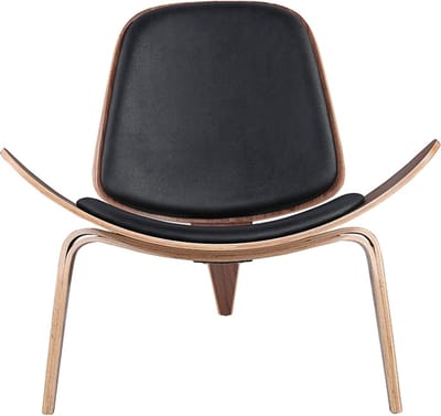 OHNO Furniture Tonder Lounge Stoel - Shell Chair, Imitatieleer, Hout, Zwart