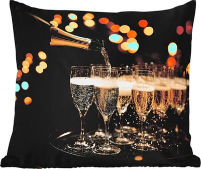 Tuinkussen - Lichtjes - Champagne - Dienblad - Glazen - 40x40 cm - Weerbestendig