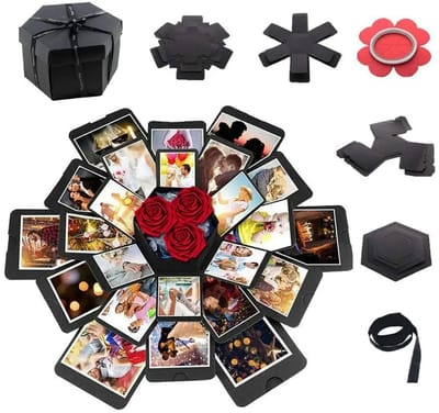 WiseGoods Premium Explosion Box - Unieke Foto Cadeaudoos - Mystery Gift Set - DIY Knutselpakket - Hobby - Valentijn - Cadeau Zwart