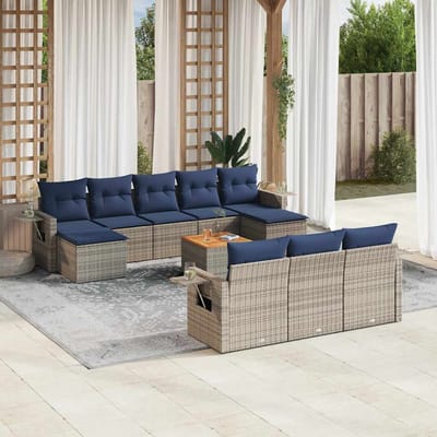 vidaXL - 11-delige - tuinbankset - met - kussens, - grijs - polyrotan