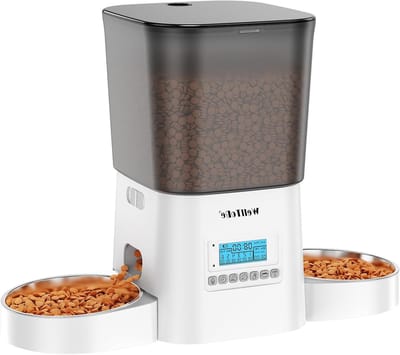 Automatische kattenvoeder voor 2 katten met dubbele kommen, 6 maaltijden en portiecontrole voor optimale voeding