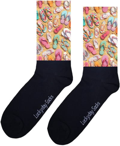 LuckyDay Socks - Flipflops sokken - Grappige Cadeaus voor Dames en Heren - Verjaardags cadeau vrouw en man - Vrolijke sokken - Valentijns cadeau - Grappige sokken - Leuke sokken - Leuke dames en heren sokken - Maat 37-44