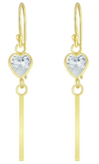 Joy|S - Zilveren classic hart oorbellen met bar (staaf) - gold plated