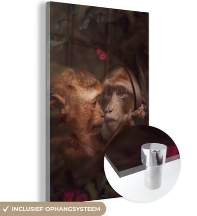 MuchoWow® Glasschilderij 40x60 cm - Schilderij acrylglas - Aap - Spiegel - Jungle - Foto op glas - Schilderijen