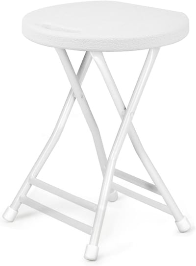 Opklapbare Krukjes Wit - Opvouwbare Barkrukken met Handvat - Zithoogte 45 cm - Comfortabele Gevoerde Zitting - Anti-slip - Draagvermogen 100 kg