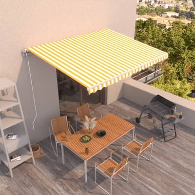 vidaXL - Luifel - automatisch - uittrekbaar - 450x300 - cm - geel - en - wit