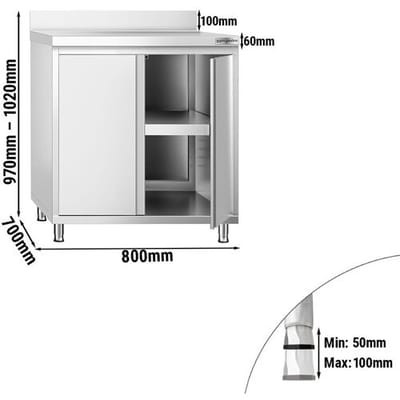 GGM Gastro Edelstahl Arbeitsschrank PREMIUM - 800x700mm - mit Flügeltür & Aufkantung Zilver