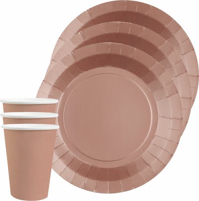 Santex feest/verjaardag servies set - 10x bordjes en bekertjes - rose goud - karton