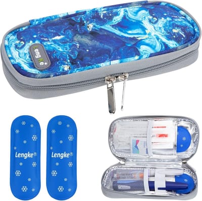 Insuline Koeltas voor Diabetici, Medicijnetui, Compact en Veilig, Houdt Medicijnen Koud en Vers, Quicksand Blauw