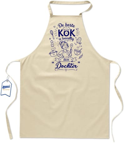 Basics - Unisex Schort - schort voor mijn dochter - keukenschort - BBQ schort - 65 x 90 cm - 100% katoen - De beste kok is toevallig deze dochter - ecru / kaki