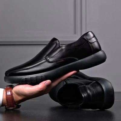 Heren Echt Leer+Microvezel Leer Schoenen 39-44 Zachte Antislip Rubberen Loafers Heren Casual Leren Schoenen Schoenen voor Heren 43 zwart