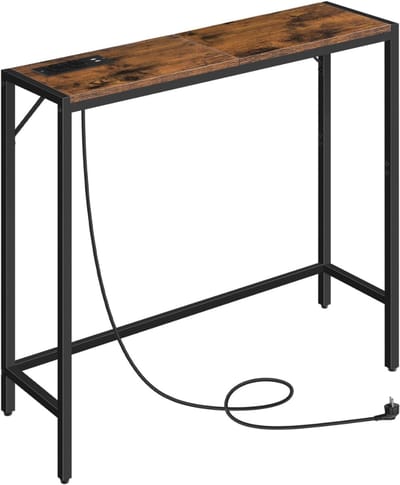 HEZIVO® Wandtafel - Halftafel met Lades - Sidetable Industrieel - Console Tafel - Stopcontact en USB Poorten - 76,5 x 24 x 74 cm - Bruin