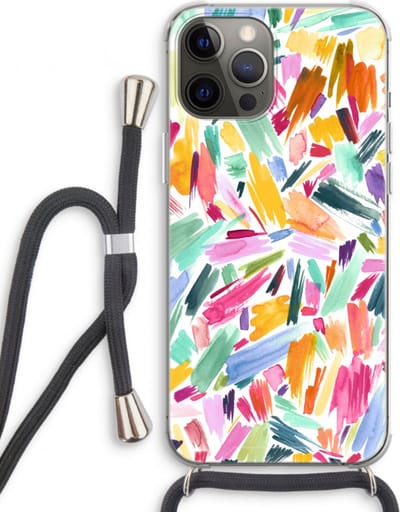Case Company® - Hoesje met koord geschikt voor iPhone 12 Pro hoesje met Koord - Watercolor Brushstrokes - Telefoonhoesje met Zwart Koord - Bescherming aan alle Kanten en Over de Schermrand