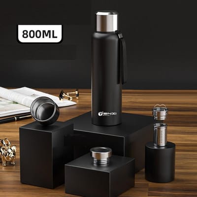 Bouteille isotherme en acier inoxydable, grande capacité, anti-fuite, pour le thé, portable, sport, isolée 800-1500ml brown
