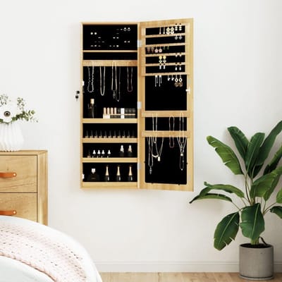 Spiegelkast Wandmontage - Sieraden Opberger - Sieraden Organiseren - Afsluitbare Deur - 37.5 x 10 x 106 cm - Bruin