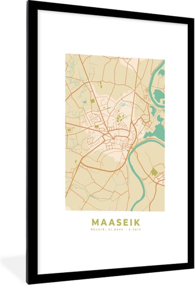 Fotolijst incl. Poster - België - Stadskaart - Plattegrond - Maaseik - Kaart - 60x90 cm - Posterlijst