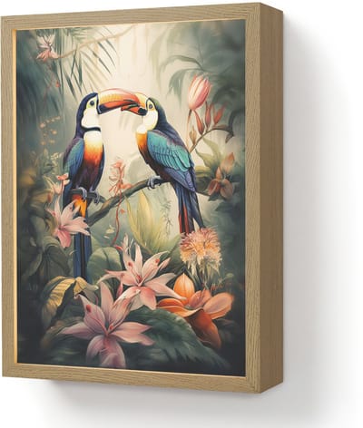 Wandlamp 30x40 cm - Oplaadbaar - Toekan - Vogels - Bloemen - Natuur - Jungle - Wandlampen binnen woonkamer - Slaapkamer lamp - Decoratieve nachtlamp - Vloerlamp draadloos