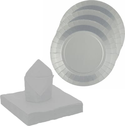 Santex feest/verjaardag servies set - 10x gebaksbordjes/25x servetten - zilver - karton