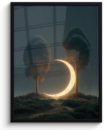 Poster in lijst - Fotolijst 60x80 cm - Posters - Maan - Bomen - Wandeling - Posterlijst zwart - Decoratie - Wanddecoratie woonkamer - Muurdecoratie slaapkamer