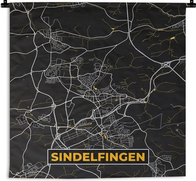 Wandkleed - Wanddoek - Sindelfingen - Goud - Stadskaart - Plattegrond - Duitsland - Kaart - 180x180 cm - Wandtapijt