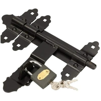 KOTARBAU® Poortgrendel - Deurgrendel - Schuifpoort Grendel 200 mm - Deurslot met Hangslot Gat - Slotgrendel - zonder Hangslot - Gepoedercoat Staal - Zwart