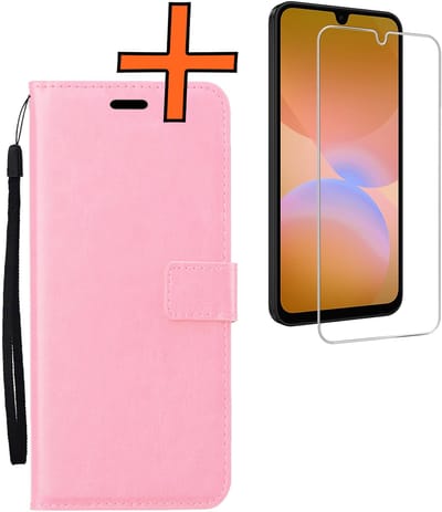 Hoes - Met Screenprotector - Geschikt voor Samsung Galaxy A26 - Luxe Pasjeshouder - Bookcase Portemonee - Flip Case - Kunstleer Book Case - Flipcase - Book Cover - Walletcase - PortemonneeHoes - Lichtroze