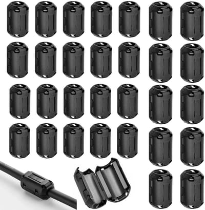 Clip-on ferrietkernen voor kabels, 30 stuks ruisonderdrukker, EMI filter voor USB, audio- en videokabels, en stroomkabels met verschillende binnendiameters