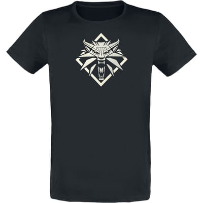 The Witcher - Gaming T-shirt - Wolf Medallion - S tot M - voor Mannen - zwart