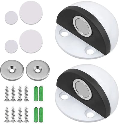2x Magnetische Deursluiting - Deurstopper - Deur vastzetten - Deurstop - Deur dichtgooien - Deuropenhouder Magnetisch - Deurvastzetter - Zelfklevend/geperforeerd - Blinde Montage - RVS - Voorkomt stoten van de muur - Voor thuis en op kantoor - Wit