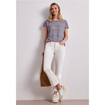 Shirt met korte mouwen, ronde hals en strepen