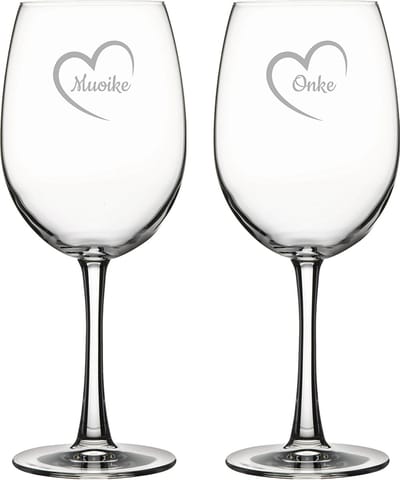 Gegraveerde Rode wijnglas 58cl Muoike mei hert & Omke mei hert
