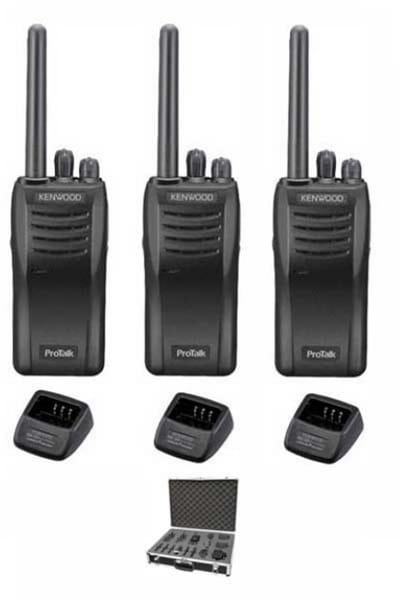 Set van 3 stuks Kenwood TK-3501 PMR446 met tafelladers en koffer