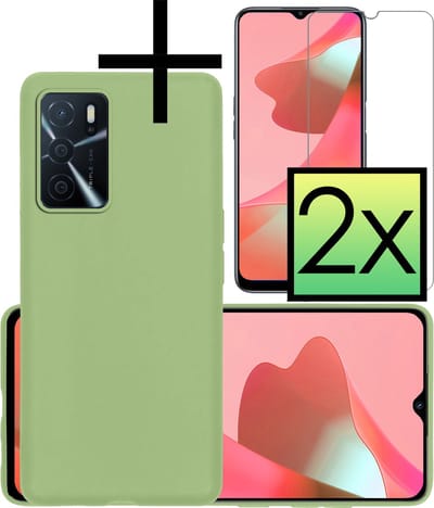 Hoesje - Met 2x Screenprotector - Geschikt voor OPPO A16s - Sterk & Shockproof - Back Cover - Siliconen Case - Telefoon Hoes - Groen
