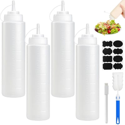 Dailygoods- Knijpfles 800ml - 4 Stuks - Geen Lekkage - Sausfles - Plastic - Condiment Knijpfles - Sauzenfles