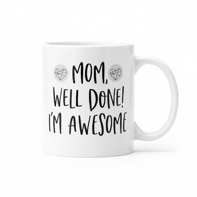 “Mom Well Done! I’m Awesome” Grappige Mok – Leuk Cadeau voor Mama – 330 ml Keramische Koffiemok