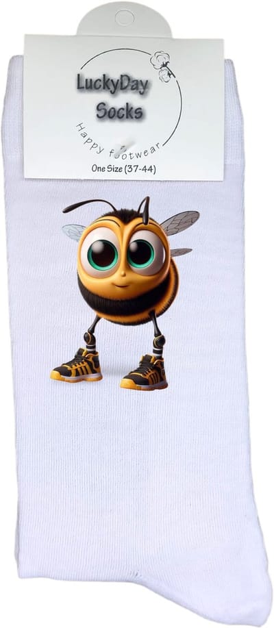 LuckyDay Socks - Bij sokken - Grappige Cadeaus voor Dames en Heren - Verjaardags cadeau vrouw en man - Vrolijke sokken - Valentijns cadeau - Grappige sokken - Leuke sokken - Leuke dames en heren sokken - Maat 37-44