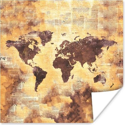 Poster 30x30 cm - Wereldkaart - Stippen - Kleuren - Posters - Kamer decoratie - Wanddecoratie woonkamer - Muurdecoratie slaapkamer