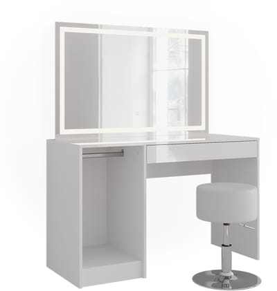 Vicco Sherry Kaptafel set met kruk – 119.8 cm met LED-verlichting en kruk Wit/wit hoogglans