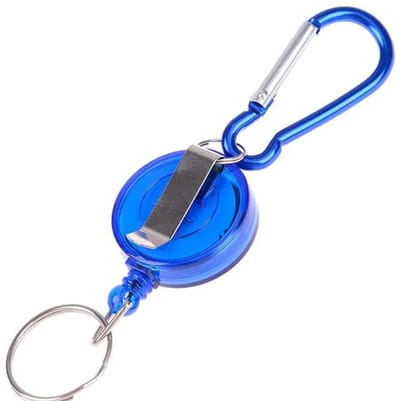 Uittrekbare sleutelhanger - Uitrekbaar - Pasjeshouder - Kaarthouder - Keycord - Karabijnhaak - Met clip - Skipas - Elastisch koord - Sleutels en pasjes - Retractable keychain - Badge - Blauw - Jonyx