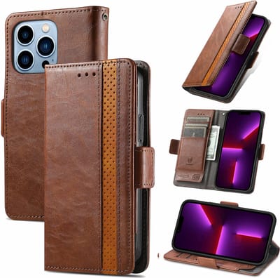 Stijlvol Tweekleurig PU-leer Wallet Flip Case voor iPhone 13 Pro _ Donkerbruin