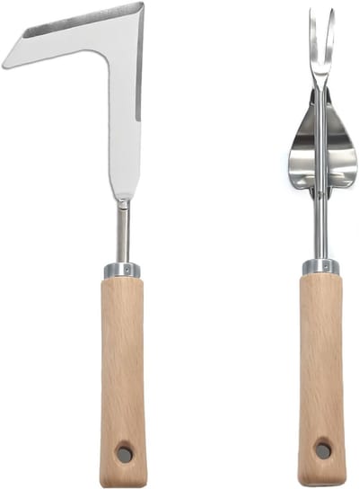 Onkruidstekerset – 2 Delige Onkruidverwijderaar met Houten Handvat voor Voegen en Mos
