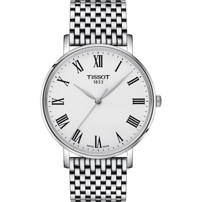 Montre Tissot à Mouvement Quartz Étanche 50M Boîtier en Acier Inoxydable 40mm Cadran Blanc Bracelet en Acier Inoxydable Montres Unisexes Argent T143.410.11.033.00 Regular Watch Box,White Dial