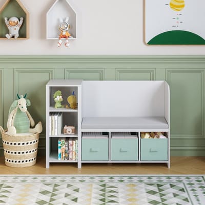 Kinderrek Høylandet met zitbank 76x112x40 cm wit en mintgroen [en.casa]