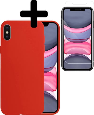 Hoesje Geschikt voor iPhone X Hoesje Siliconen Case Met Screenprotector - Hoes Geschikt voor iPhone X Hoes Siliconen - Rood