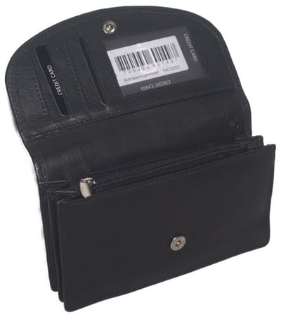 Oi zwarte lederen damesportemonnee met soufflé / huishoudbeurs met ronde klep / harmonicaportemonnee / overslagportemonnee / RFID safe / zwart leer / 332