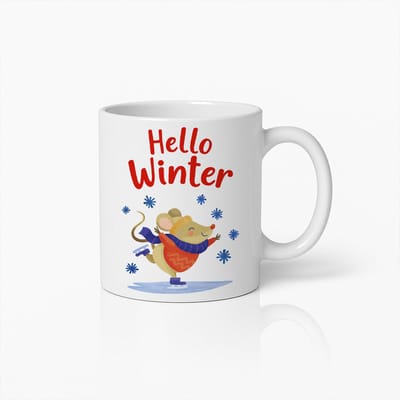 Wintermok 330ml – “Hello Winter” Schattige Muis op Schaatsen Koffiemok, Perfect Cadeau voor Winter- en Dierenliefhebbers