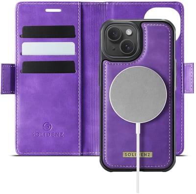 Solidenz Luxe 2-in-1 Wallet Hoesje geschikt voor iPhone 15 Plus - Geschikt voor MagSafe Hoes - Afneembare Case - Paars