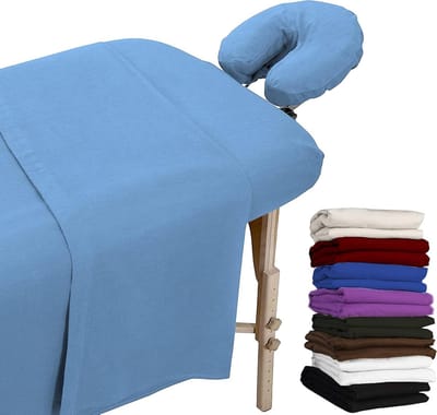 Massage Beddengoed - Linnen Set - Professionele Massage - 100% Natuurlijk Katoen - 3-delig - Lichtblauw