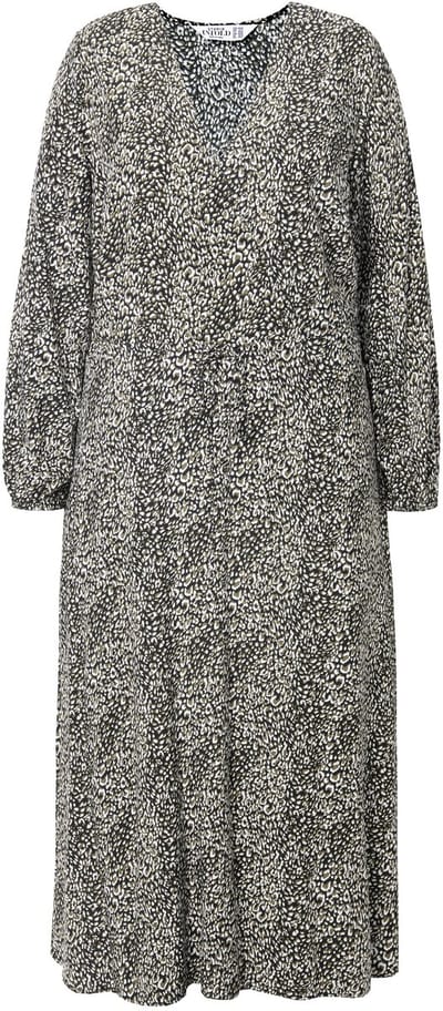 Studio Untold - Dames - Maxi-jurk A-lijn luipaardprint wikkellook - Donkerolijf - Maat 42+
